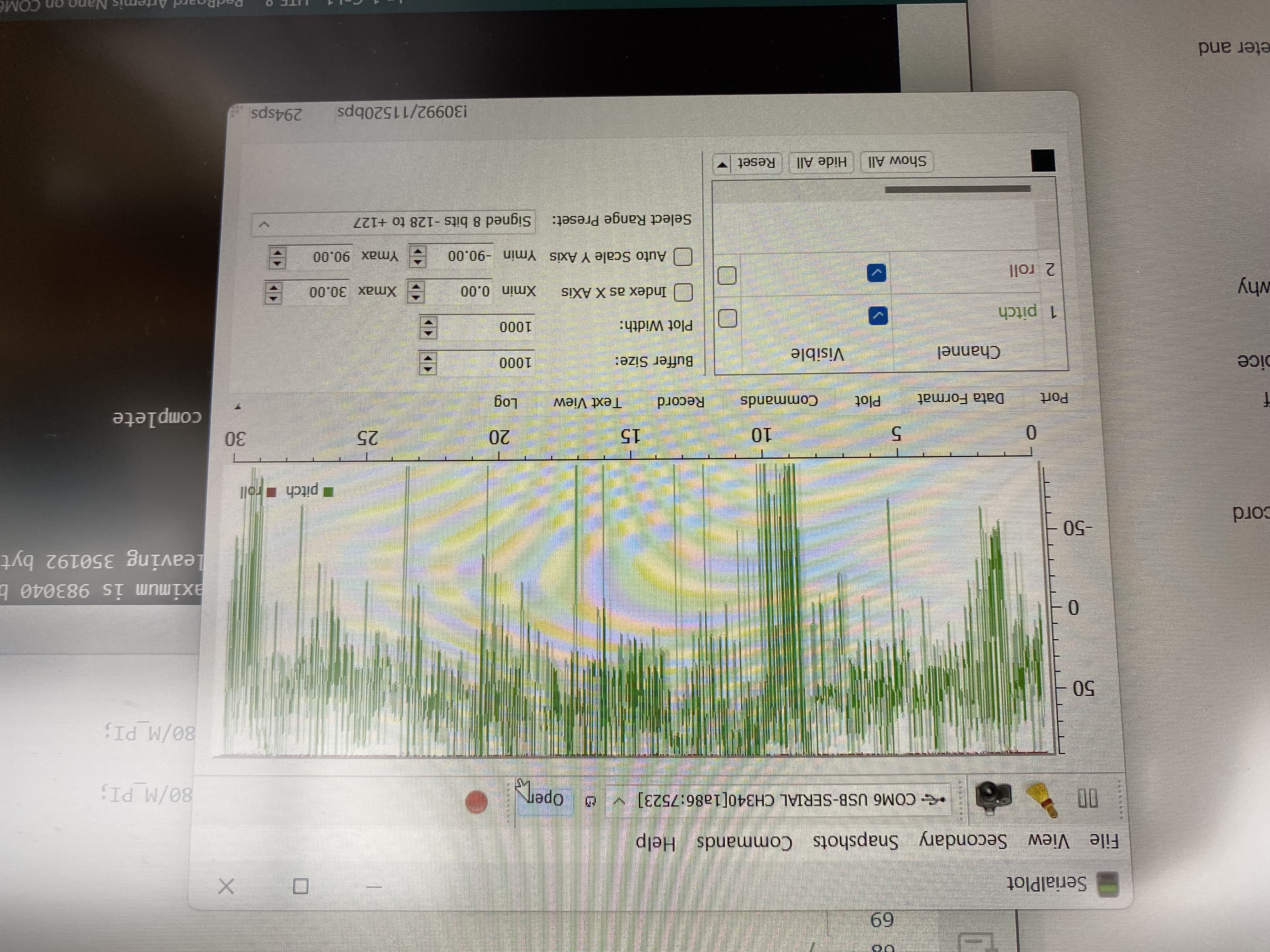 roll +90 degrees - serial plotter